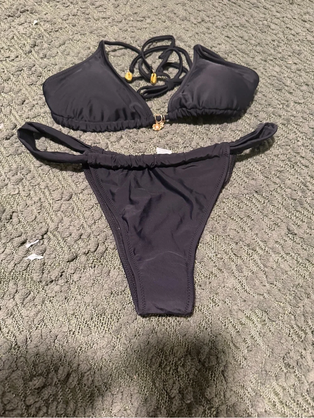 Classic Black Triangle Bikini Top with High-Cut Bottom - Women Swim